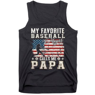 My Favorite Baseball Player Calls Me Papa American Flag Tank Top