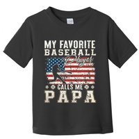 My Favorite Baseball Player Calls Me Papa American Flag Toddler T-Shirt