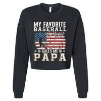 My Favorite Baseball Player Calls Me Papa American Flag Cropped Pullover Crew
