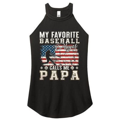 My Favorite Baseball Player Calls Me Papa American Flag Women's Perfect Tri Rocker Tank