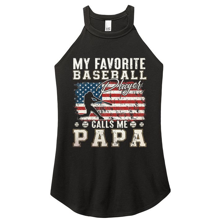 My Favorite Baseball Player Calls Me Papa American Flag Women's Perfect Tri Rocker Tank