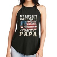 My Favorite Baseball Player Calls Me Papa American Flag Women's Perfect Tri Rocker Tank