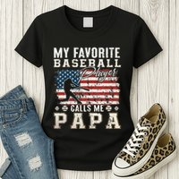 My Favorite Baseball Player Calls Me Papa American Flag Womens T-Shirt