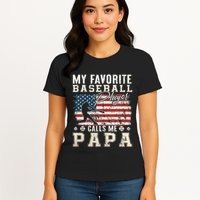 My Favorite Baseball Player Calls Me Papa American Flag Womens T-Shirt