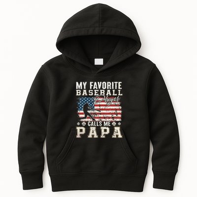 My Favorite Baseball Player Calls Me Papa American Flag Kids Hoodie