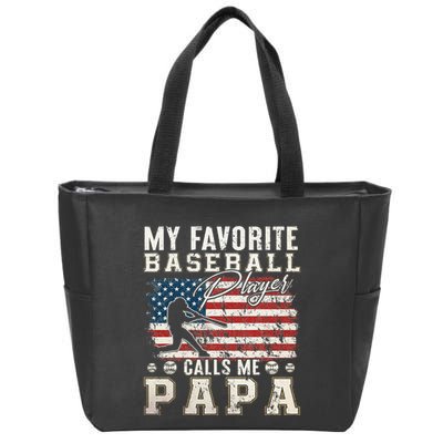 My Favorite Baseball Player Calls Me Papa American Flag Zip Tote Bag