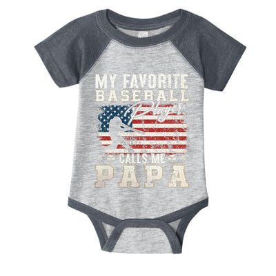 My Favorite Baseball Player Calls Me Papa American Flag Infant Baby Jersey Bodysuit