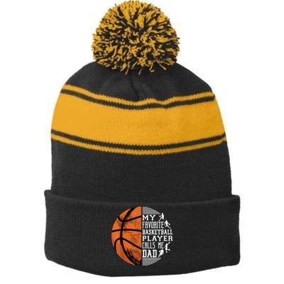My Favorite Basketball Player Calls Me Dad Basketball Dad Stripe Pom Pom Beanie