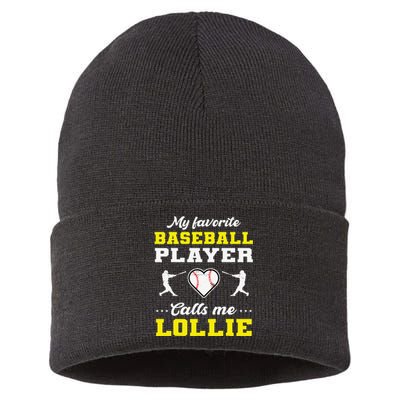 My Favorite Baseball Player Calls Me Lollie gift for mom Sustainable Knit Beanie