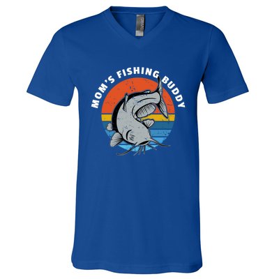 Mom's Fishing Buddy Catfish Graphic Gift V-Neck T-Shirt