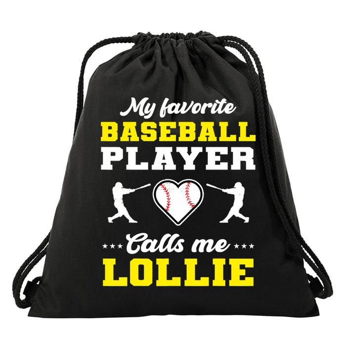 My Favorite Baseball Player Calls Me Lollie Mother's Day Drawstring Bag