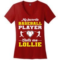 My Favorite Baseball Player Calls Me Lollie Mother's Day Women's V-Neck T-Shirt