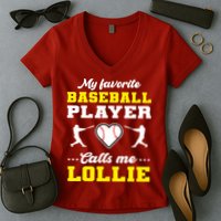 My Favorite Baseball Player Calls Me Lollie Mother's Day Women's V-Neck T-Shirt