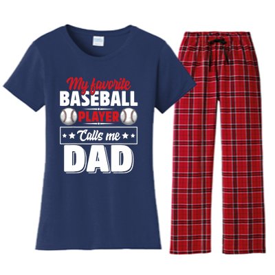 My Favorite Baseball Player Calls Me Dad Women's Flannel Pajama Set