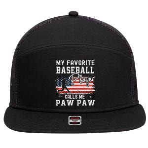 My Favorite Baseball Player Calls Me Paw Paw American Flag 7 Panel Mesh Trucker Snapback Hat