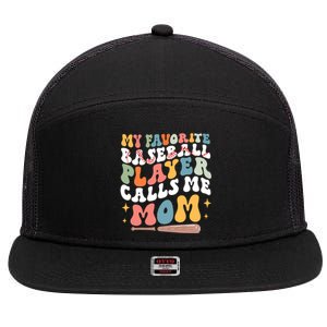 My Favorite Baseball Player Calls Me Mom Groovy Mothers Day Gift 7 Panel Mesh Trucker Snapback Hat