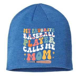 My Favorite Baseball Player Calls Me Mom Groovy Mothers Day Gift Sustainable Beanie