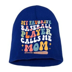 My Favorite Baseball Player Calls Me Mom Groovy Mothers Day Gift Short Acrylic Beanie