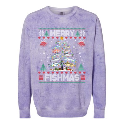 Merry Fishmas Bass Fish Fishing Christmas Ugly Sweater Xmas Gift Colorblast Crewneck Sweatshirt