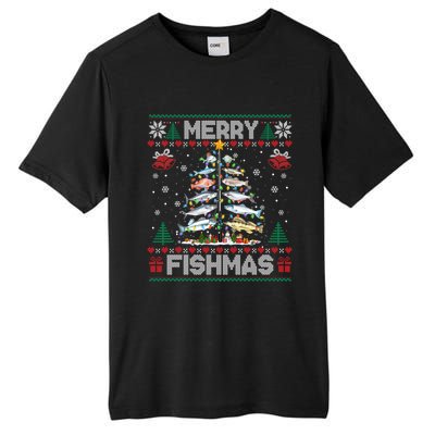 Merry Fishmas Bass Fish Fishing Christmas Ugly Sweater Xmas Gift Tall Fusion ChromaSoft Performance T-Shirt