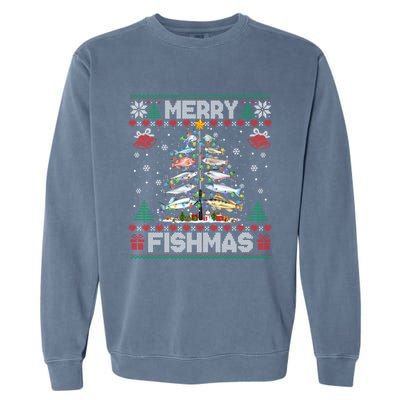 Merry Fishmas Bass Fish Fishing Christmas Ugly Sweater Xmas Gift Garment-Dyed Sweatshirt