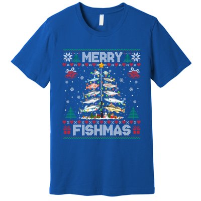 Merry Fishmas Bass Fish Fishing Christmas Ugly Sweater Xmas Gift Premium T-Shirt