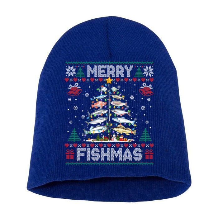 Merry Fishmas Bass Fish Fishing Christmas Ugly Sweater Xmas Gift Short Acrylic Beanie