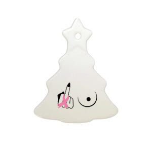 Middle Finger Breast Cancer Support Ceramic Tree Ornament