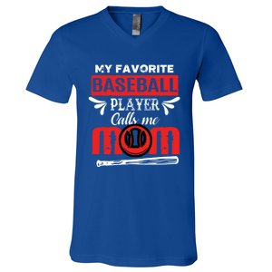 My Favorite Baseball Player Calls Me Mom Mothers Day Cool Gift V-Neck T-Shirt