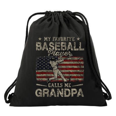 My Favorite Baseball Player Calls Me Grandpa FatherS Day Drawstring Bag