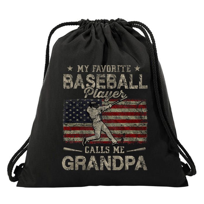 My Favorite Baseball Player Calls Me Grandpa FatherS Day Drawstring Bag