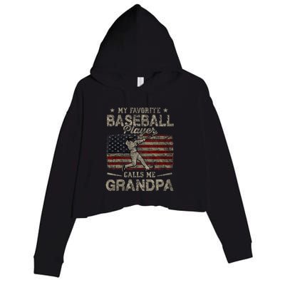 My Favorite Baseball Player Calls Me Grandpa FatherS Day Crop Fleece Hoodie