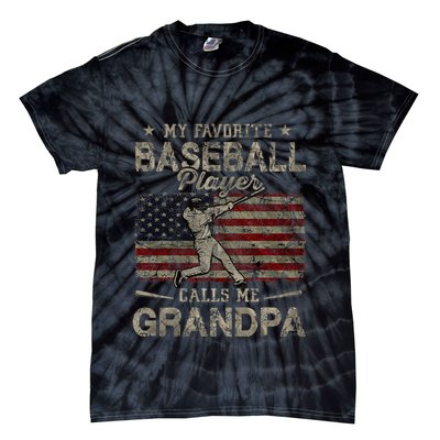 My Favorite Baseball Player Calls Me Grandpa FatherS Day Tie-Dye T-Shirt