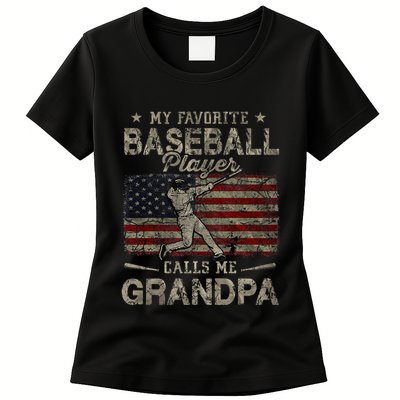 My Favorite Baseball Player Calls Me Grandpa FatherS Day Womens T-Shirt
