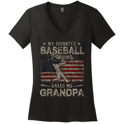 My Favorite Baseball Player Calls Me Grandpa FatherS Day Women's V-Neck T-Shirt