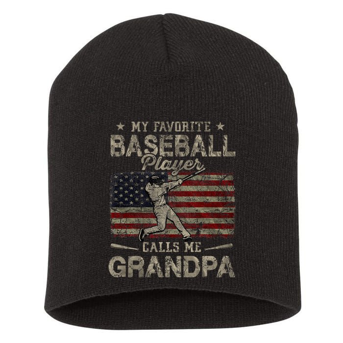 My Favorite Baseball Player Calls Me Grandpa FatherS Day Short Acrylic Beanie