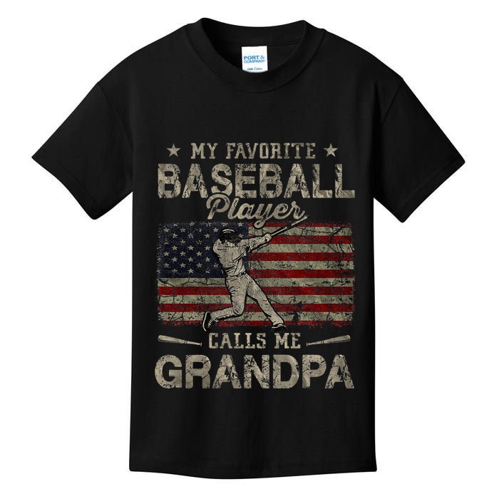 My Favorite Baseball Player Calls Me Grandpa FatherS Day Kids T-Shirt