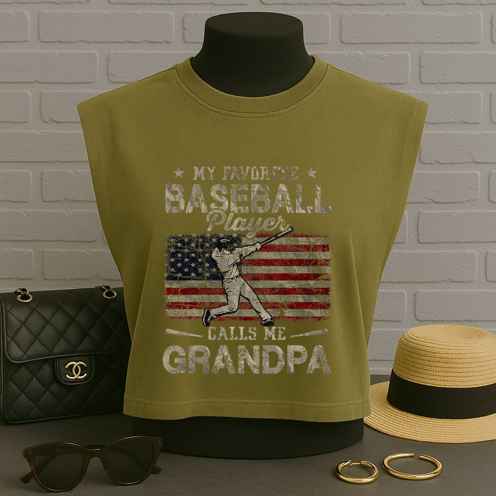 My Favorite Baseball Player Calls Me Grandpa FatherS Day Garment-Dyed Women's Muscle Tee