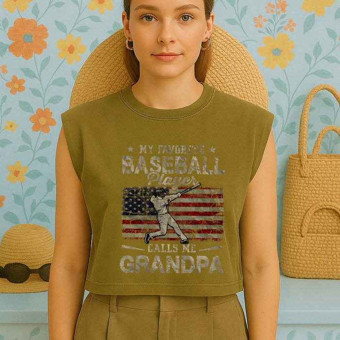 My Favorite Baseball Player Calls Me Grandpa FatherS Day Garment-Dyed Women's Muscle Tee