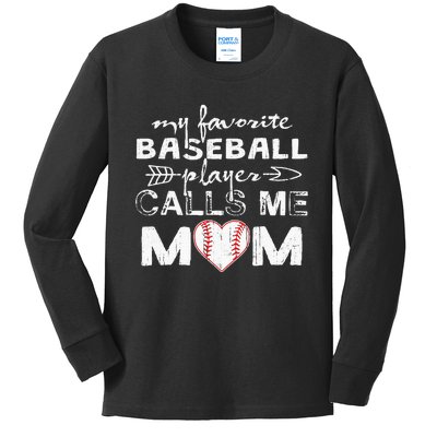 My Favorite Baseball Player Calls Me Mom Mothers Day Kids Long Sleeve Shirt