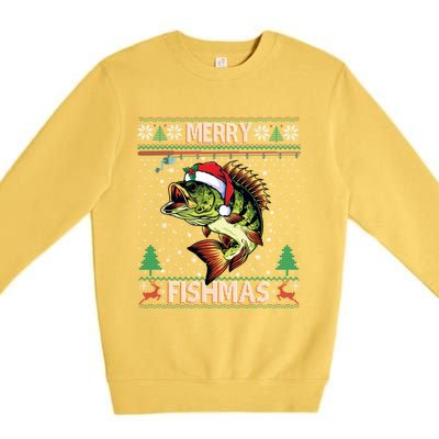 Merry Fishmas Bass Fish Fishing Christmas Ugly Sweater Xmas Gift Premium Crewneck Sweatshirt