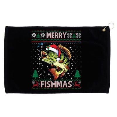 Merry Fishmas Bass Fish Fishing Christmas Ugly Sweater Xmas Gift Grommeted Golf Towel