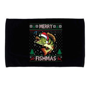 Merry Fishmas Bass Fish Fishing Christmas Ugly Sweater Xmas Gift Microfiber Hand Towel