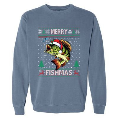 Merry Fishmas Bass Fish Fishing Christmas Ugly Sweater Xmas Gift Garment-Dyed Sweatshirt