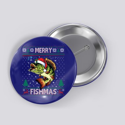 Merry Fishmas Bass Fish Fishing Christmas Ugly Sweater Xmas Gift Button