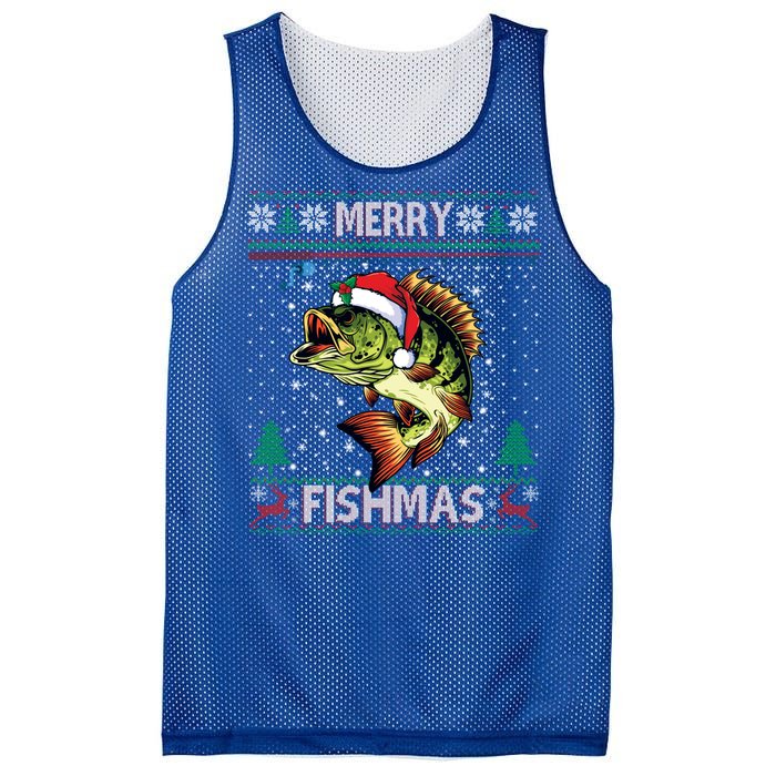 Merry Fishmas Bass Fish Fishing Christmas Ugly Sweater Xmas Gift Mesh Reversible Basketball Jersey Tank