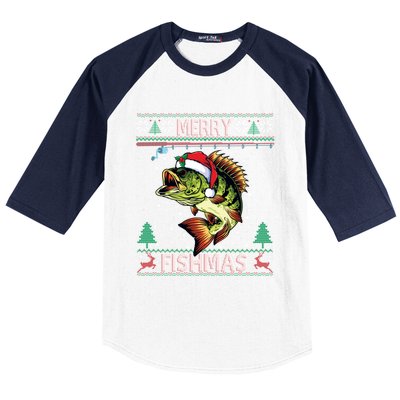 Merry Fishmas Bass Fish Fishing Christmas Ugly Sweater Xmas Gift Baseball Sleeve Shirt