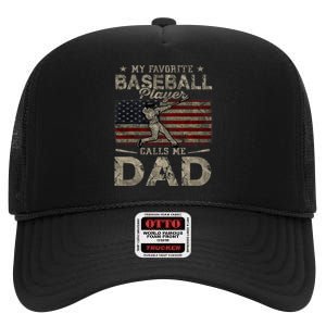 My Favorite Baseball Player Calls Me Dad FatherS Day High Crown Mesh Back Trucker Hat