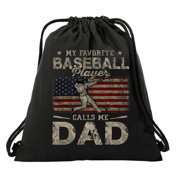 My Favorite Baseball Player Calls Me Dad FatherS Day Drawstring Bag