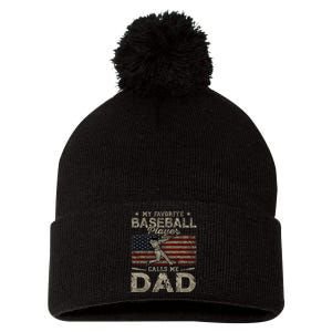 My Favorite Baseball Player Calls Me Dad FatherS Day Pom Pom 12in Knit Beanie